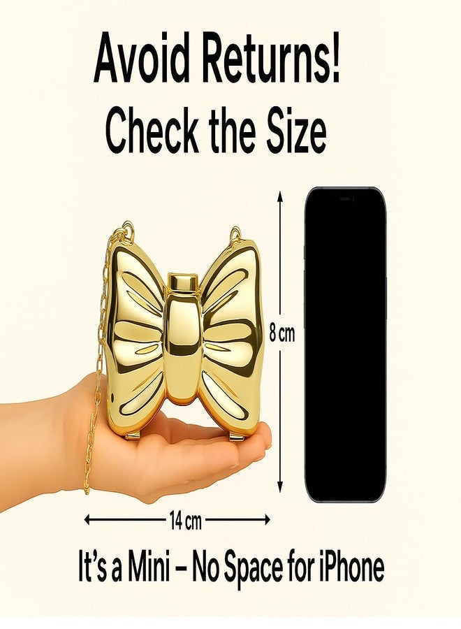 DOSYSO Women and Girls Bow Clutch Purse Metallic Acrylic Evening Handbag Crossbody Sling Bags with Detachable Chain Strap Glossy Stylish Latest Small Size Cute Wallet for Party Wedding Gift (Golden) - Image 5